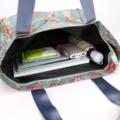 Floral Pattern Tote Bag Lightweight Nylon Beach Handbag Women's Shoulder Bag