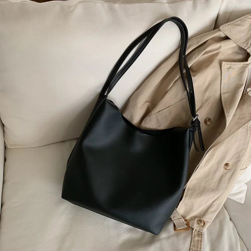 Large-Capacity Bucket Bag Casual Shoulder Bag Texture Leather Crossbody Bags