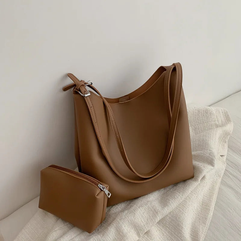 Large-Capacity Bucket Bag Casual Shoulder Bag Texture Leather Crossbody Bags