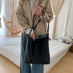 Large-Capacity Bucket Bag Casual Shoulder Bag Texture Leather Crossbody Bags