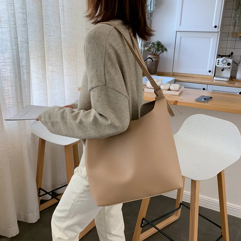 Large-Capacity Bucket Bag Casual Shoulder Bag Texture Leather Crossbody Bags