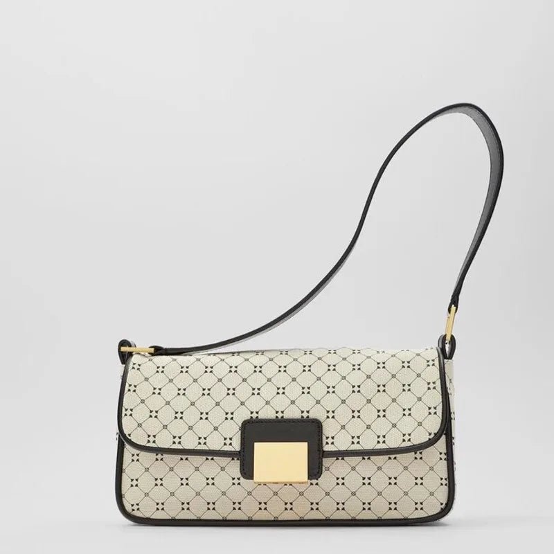 Geometric Print Leather Saddle Bag for Women