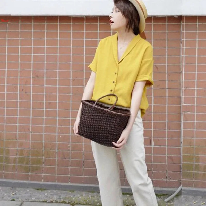 Retro Braided Leather Women's Shopping Bag
