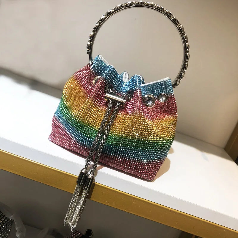 Crystal Rhinestone Shoulder Bag Women Silver Clutch Purse Evening Banquet Bag
