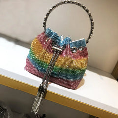 Crystal Rhinestone Shoulder Bag Women Silver Clutch Purse Evening Banquet Bag