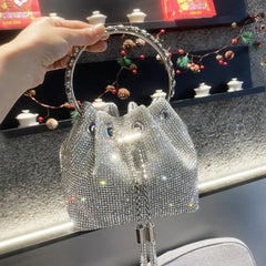 Crystal Rhinestone Shoulder Bag Women Silver Clutch Purse Evening Banquet Bag