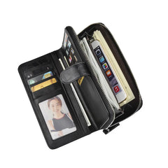 Men's PU Leather Clutch Wallet Zipper Large Capacity Hand Strap