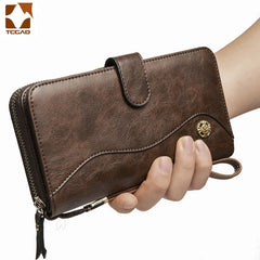 Men's PU Leather Clutch Wallet Zipper Large Capacity Hand Strap