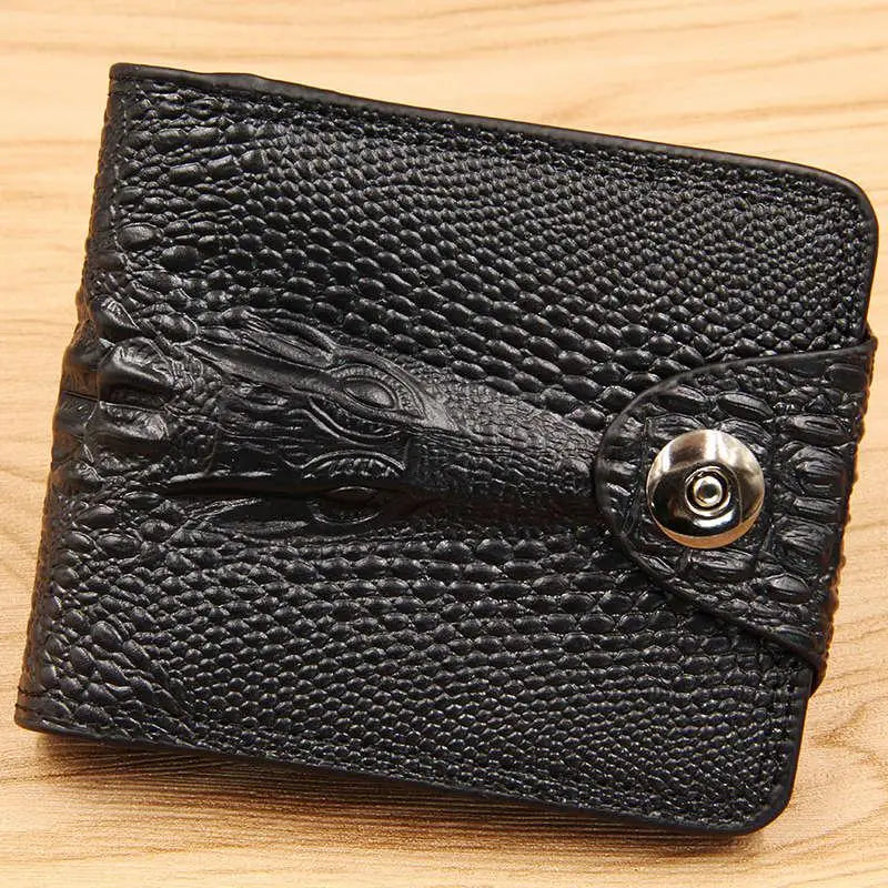Men's Leather Short Wallet Vintage Crocodile Pattern