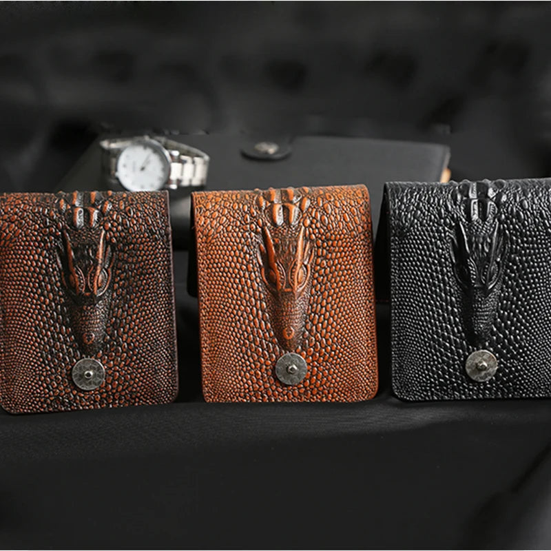 Men's Leather Short Wallet Vintage Crocodile Pattern