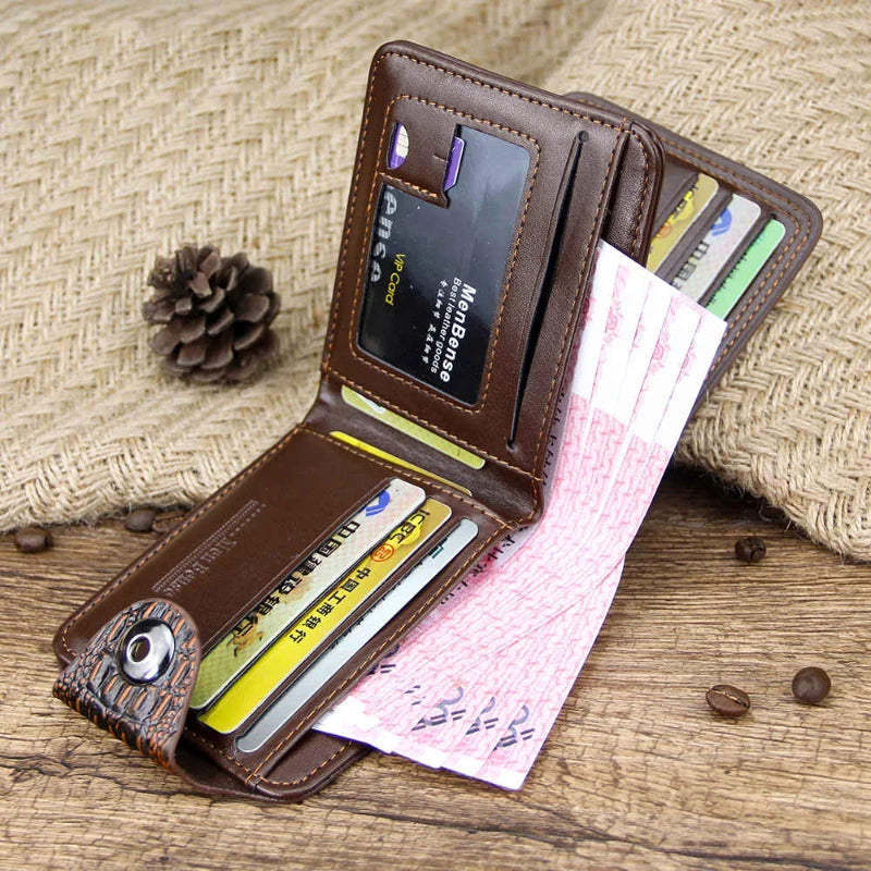 Men's Leather Short Wallet Vintage Crocodile Pattern