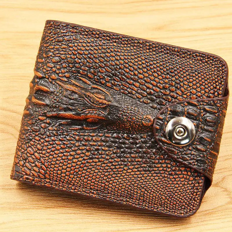 Men's Leather Short Wallet Vintage Crocodile Pattern