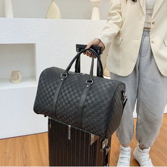 High-Capacity PU Travel Duffle Bag Plaid Checkerboard