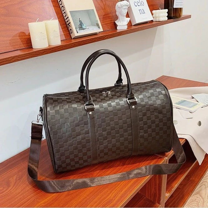 High-Capacity PU Travel Duffle Bag Plaid Checkerboard