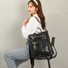 Crocodile Pattern Leather PU Backpack Large Capacity Travel Backpack