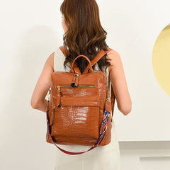 Crocodile Pattern Leather PU Backpack Large Capacity Travel Backpack