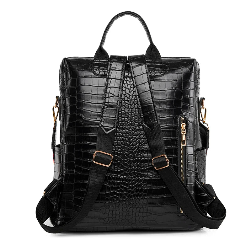 Crocodile Pattern Leather PU Backpack Large Capacity Travel Backpack