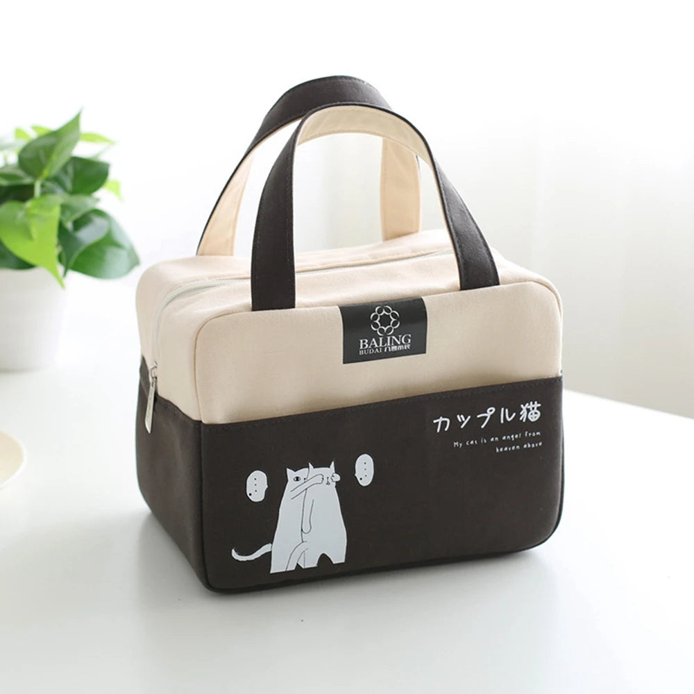 Thickened Cartoon Canvas Lunch Bag Thermal Insulated Bag