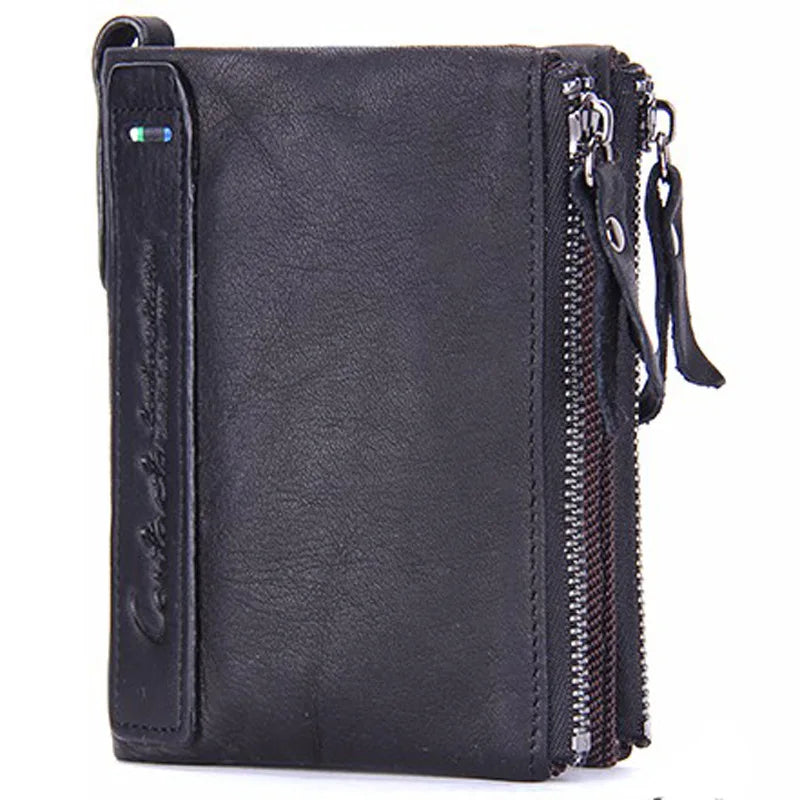 Men's Leather Short Clutch Bag Purse Double Zipper Wallet