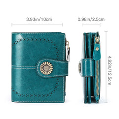 Women's Short Oil Wax Skin Wallet with Zipper and Card Holder