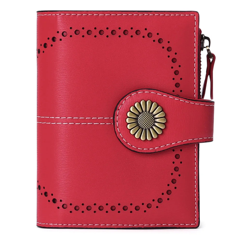 Women's Short Oil Wax Skin Wallet Zip Card Bag Wallet