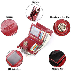 Women's Short Oil Wax Skin Wallet Zip Card Bag Wallet
