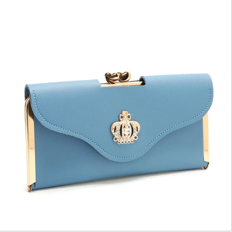 Ladies Diamond Studded Wallet Clutch Buckle Crown Decoration