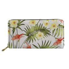 Palm Tree Leaf Pattern Long Wallet Zipper Phone Bag for Girls
