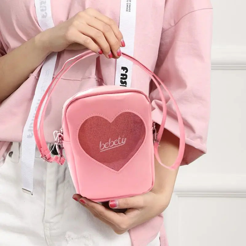 Pink Diamonds Girls Messenger Bag Heart Handbags Shoulder Bag PVC Soft Women