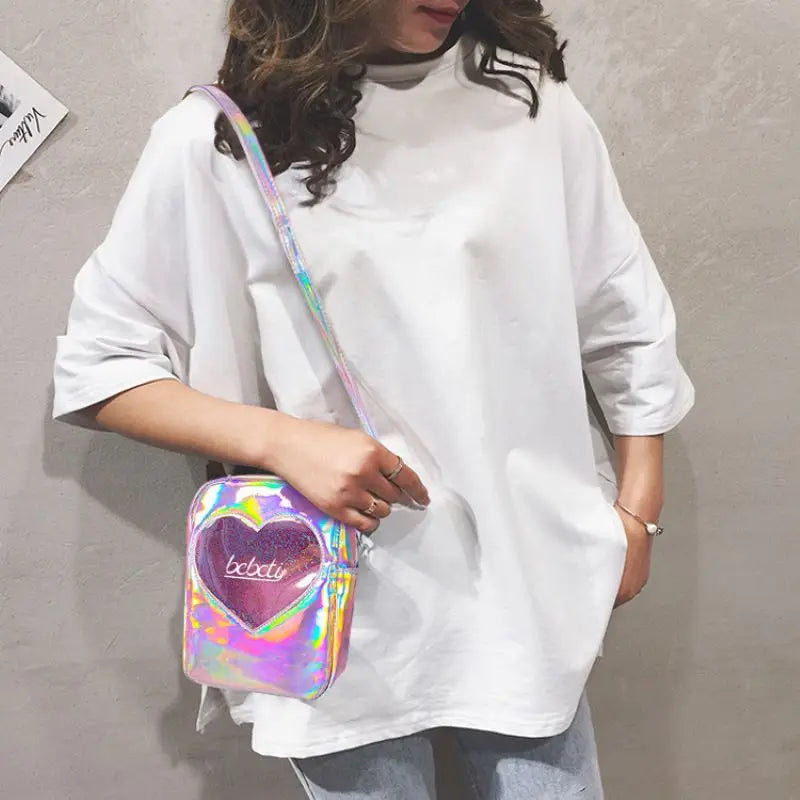 Pink Diamonds Girls Messenger Bag Heart Handbags Shoulder Bag PVC Soft Women