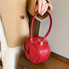 Women's Round Leather Hand Bag