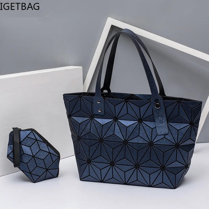 Geometric Quilted Shoulder Bags Set Plain Folding Handbags for Women