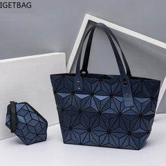 Geometric Quilted Shoulder Bags Set Plain Folding Handbags for Women