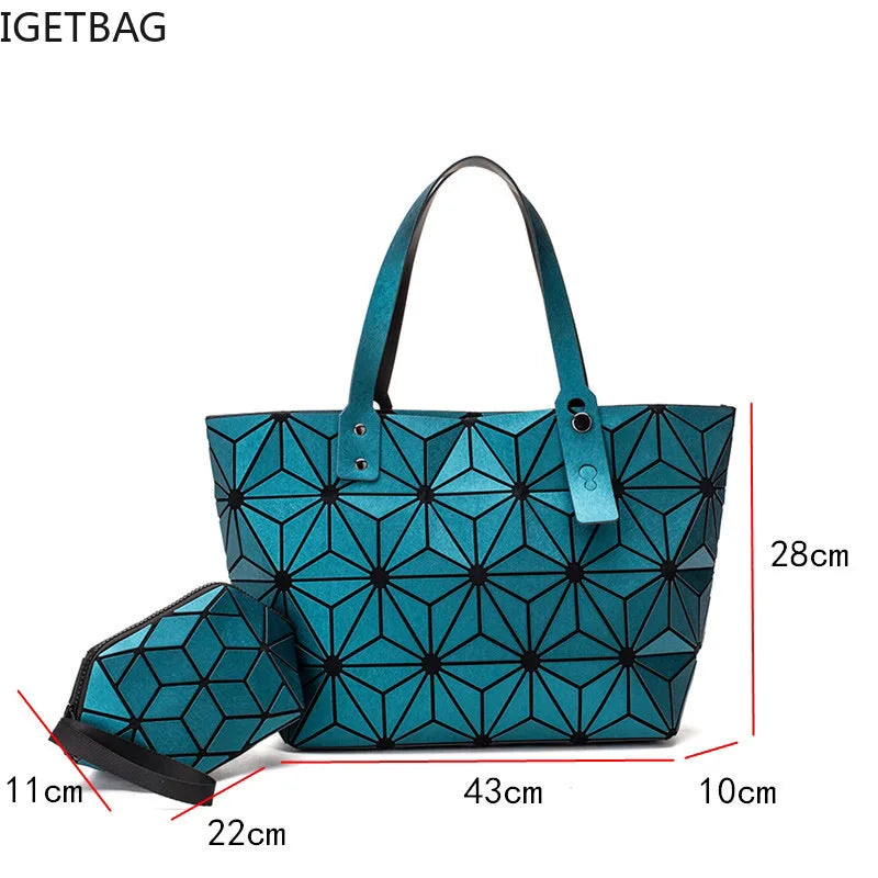 Geometric Quilted Shoulder Bags Set Plain Folding Handbags for Women