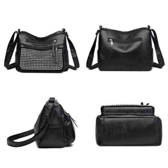 Women's Multi-Pocket Shoulder Bag with Bright Diamonds