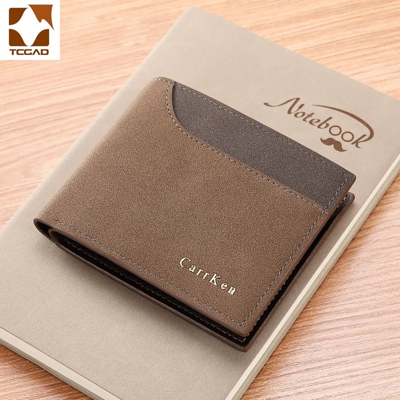 Men's Patchwork PU Wallet Three Fold Leather Portafoglio Uomo