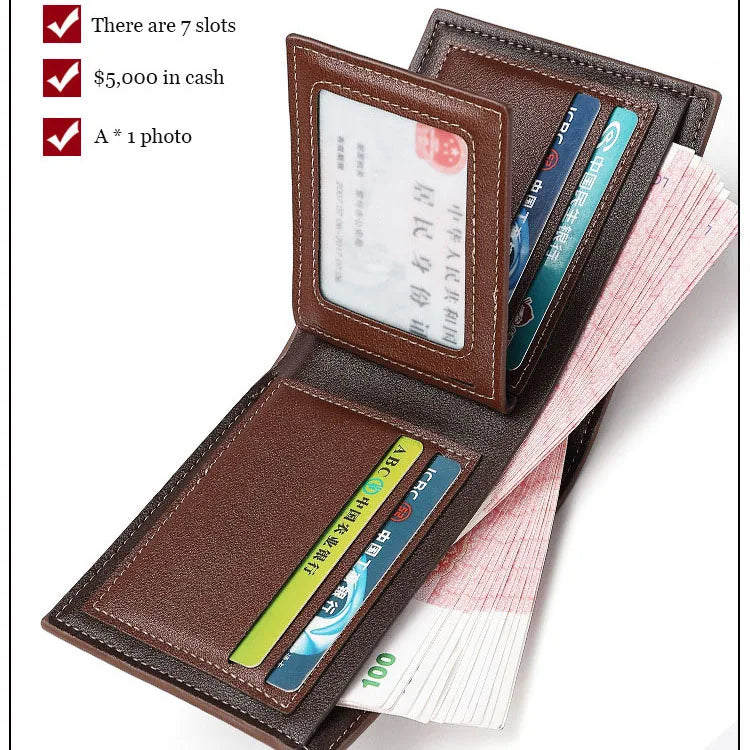 Men's Patchwork PU Wallet Three Fold Leather Portafoglio Uomo