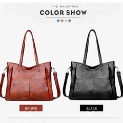Vintage Large Double Pocket Women Leather Tote Bag