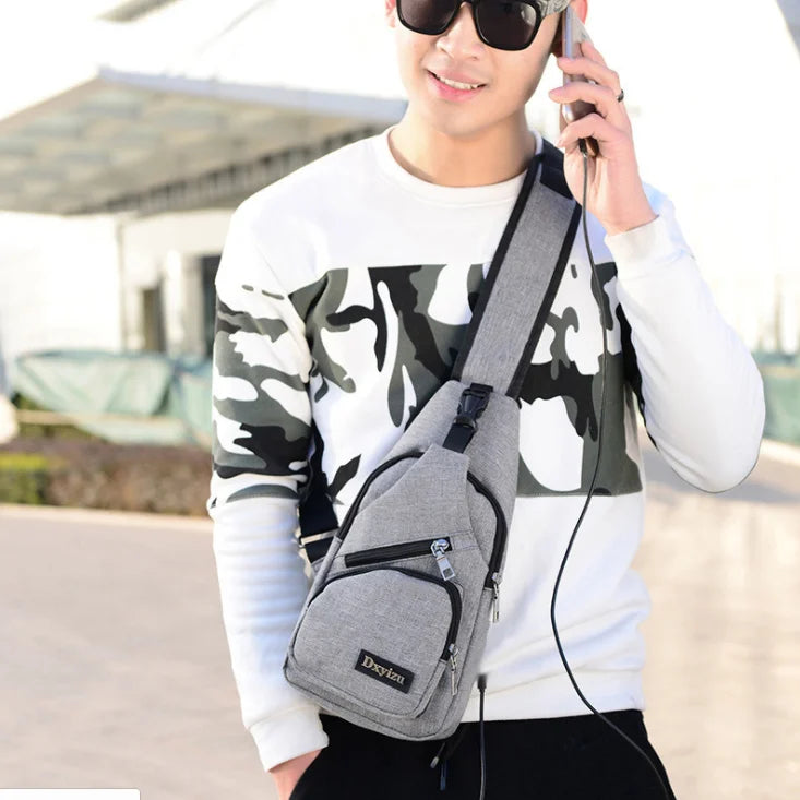Shuangzi USB Charge Shoulder Bag Men Messenger Waterproof Sling Chest