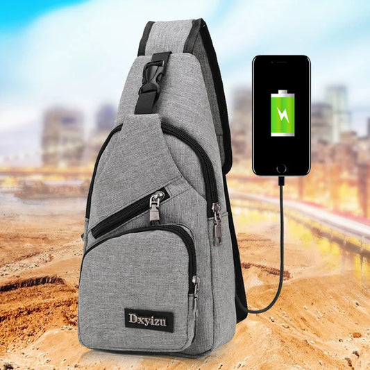 Shuangzi USB Charge Shoulder Bag Men Messenger Waterproof Sling Chest