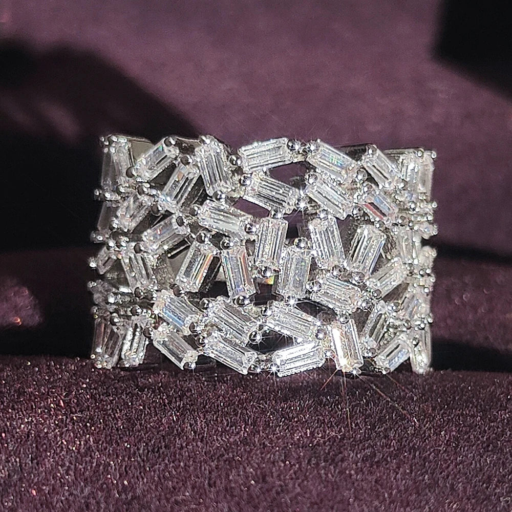 Silver Baguette Cut Eternity Band Ring for Wedding Engagement