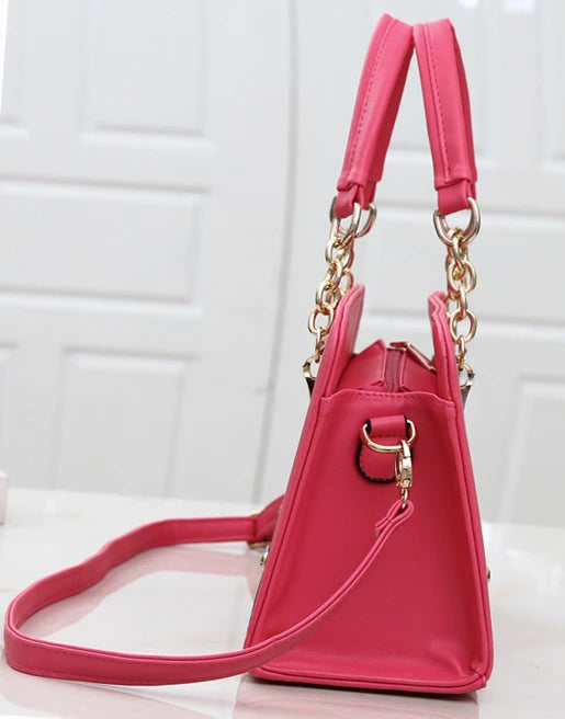 Stacy Leather Handbag with Chains Tote Shoulder Bag
