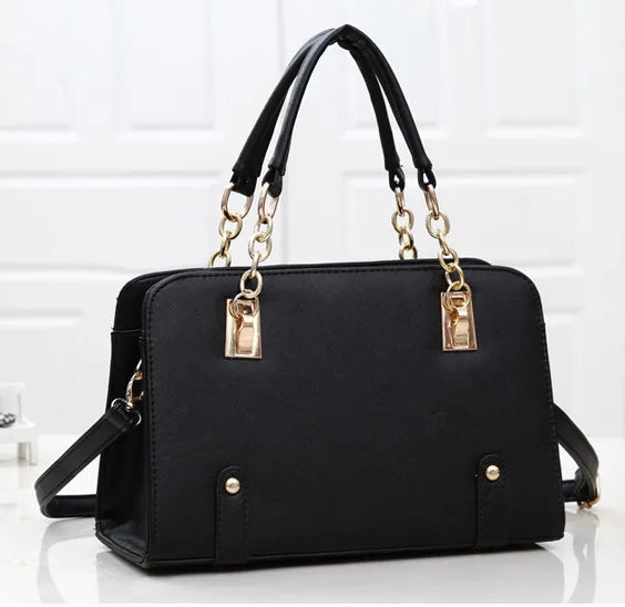 Stacy Leather Handbag with Chains Tote Shoulder Bag