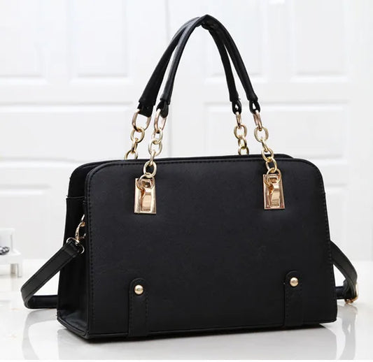 Stacy Leather Handbag with Chains Tote Shoulder Bag