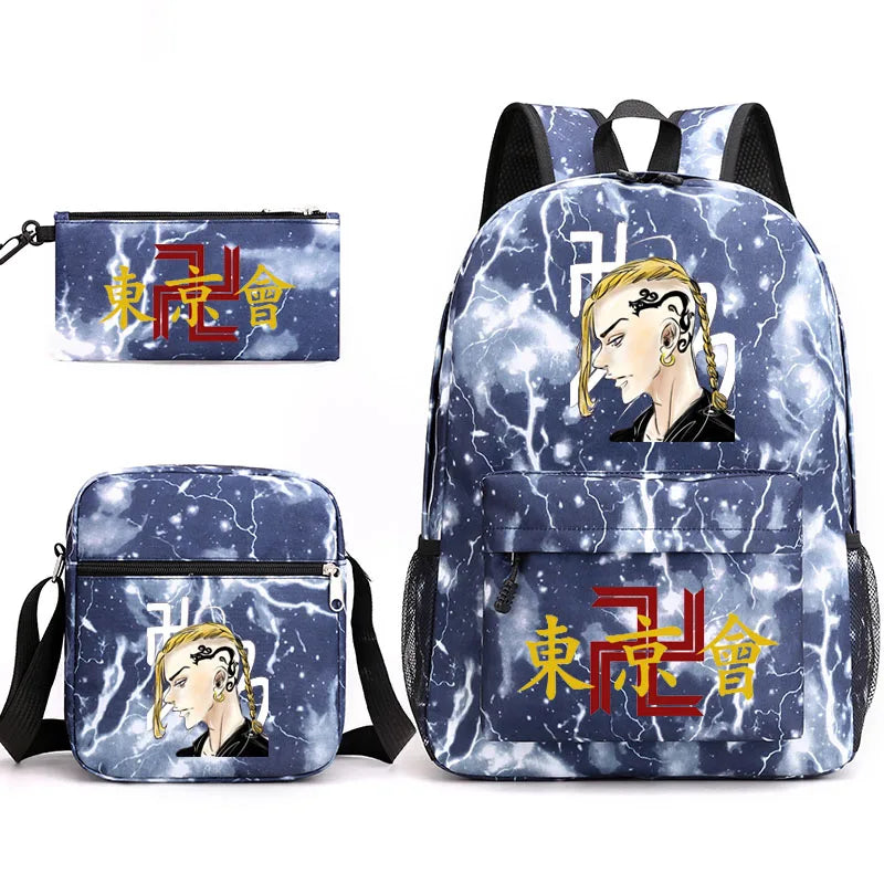 Tokyo Revengers Printed Backpack Canvas School Bag 3 Pieces Set