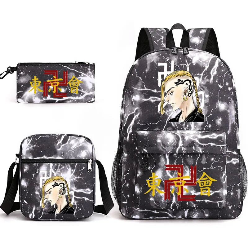 Tokyo Revengers Printed Backpack Canvas School Bag 3 Pieces Set