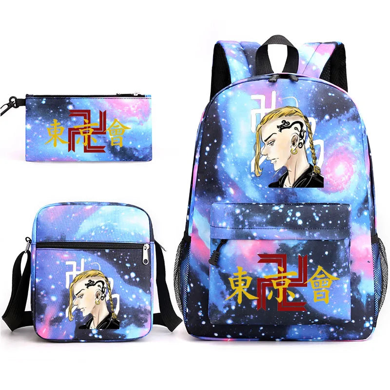 Tokyo Revengers Printed Backpack Canvas School Bag 3 Pieces Set