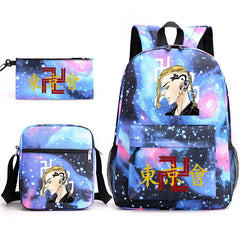 Tokyo Revengers Printed Backpack Canvas School Bag 3 Pieces Set