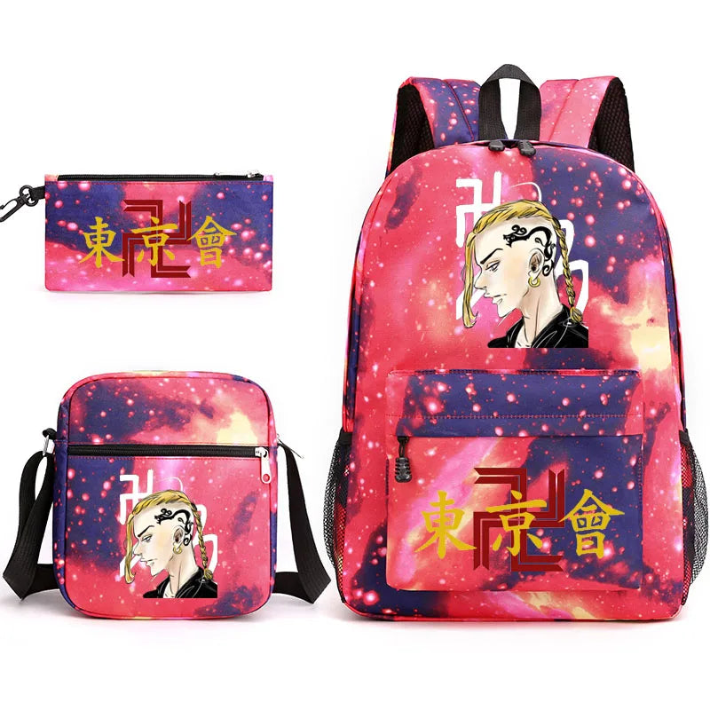 Tokyo Revengers Printed Backpack Canvas School Bag 3 Pieces Set