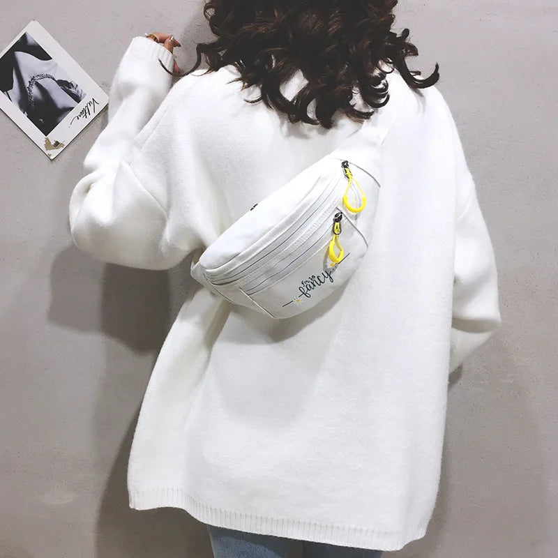 Yellow Mini Messenger Bag Canvas Fanny Pack Street Money Bag